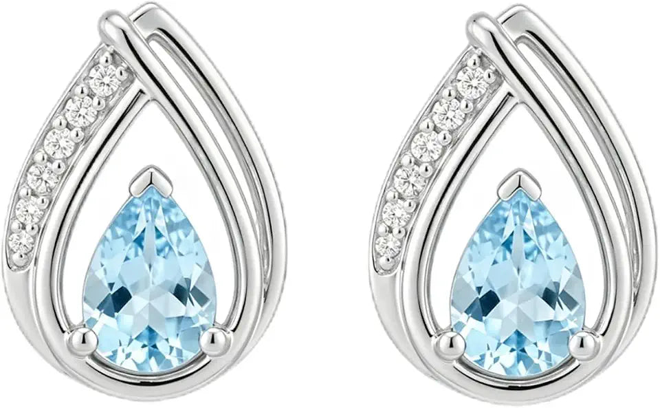 14K White Gold-Plated Sterling Silver Teardrop Aquamarine Stud Earrings