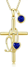 Gold-Tone Birthstone Cross Stethoscope Necklace