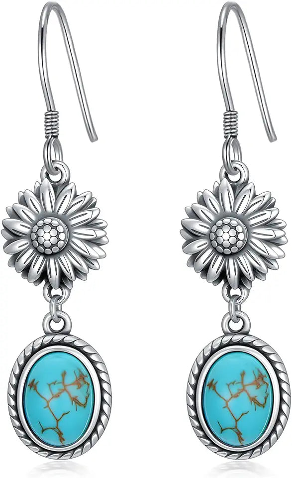 Sterling Silver Turquoise Sunflower Earrings