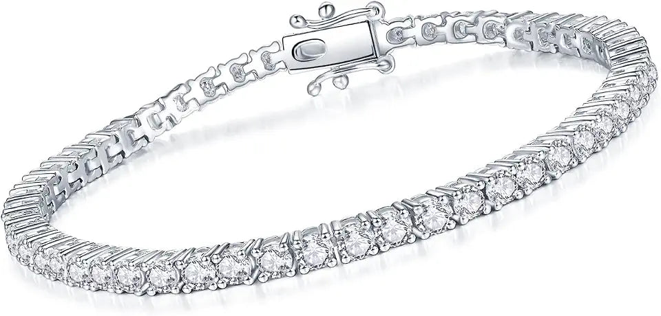 18K White Gold-Plated Sterling Silver Moissanite Tennis Bracelet, 4mm
