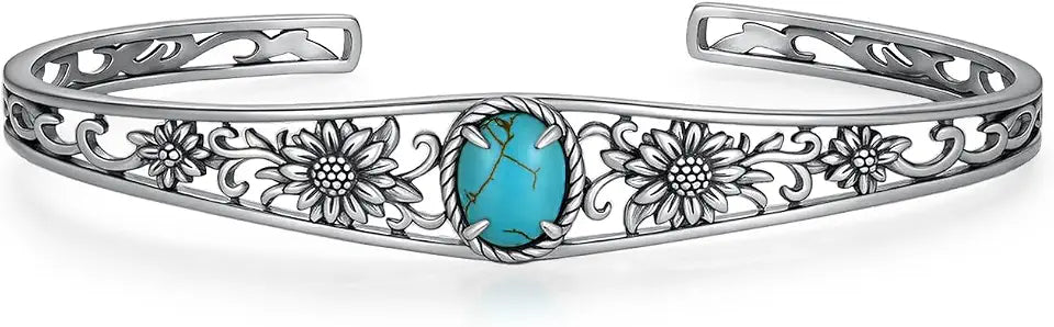 Sterling Silver Turquoise Sunflower Bracelet