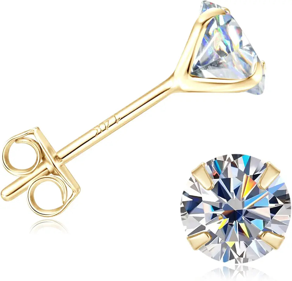 Gold-Tone Round Moissanite Stud Butterfly Earrings