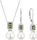 Sterling Silver Emerald-Cut Peridot Jewelry Set with Birthstone