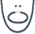 Sterling Silver Round Black Pearl Jewelry Set