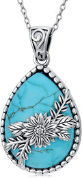Sterling Silver Turquoise Sunflower Necklace