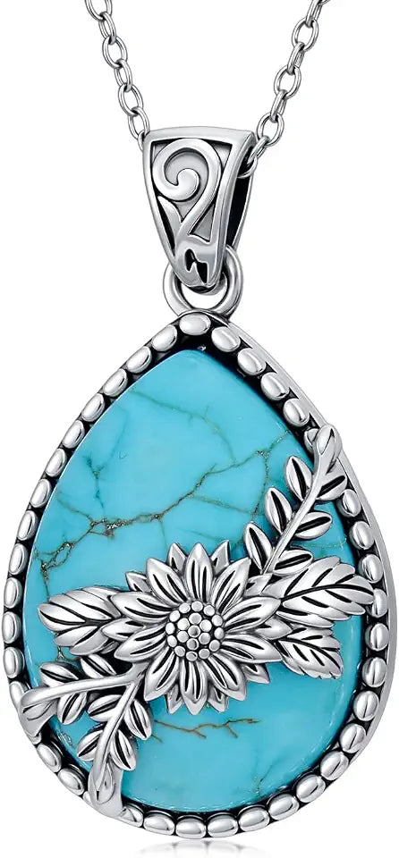 Sterling Silver Turquoise Sunflower Necklace