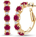 18K Yellow Gold-Plated Round Birthstone Hoop Earrings