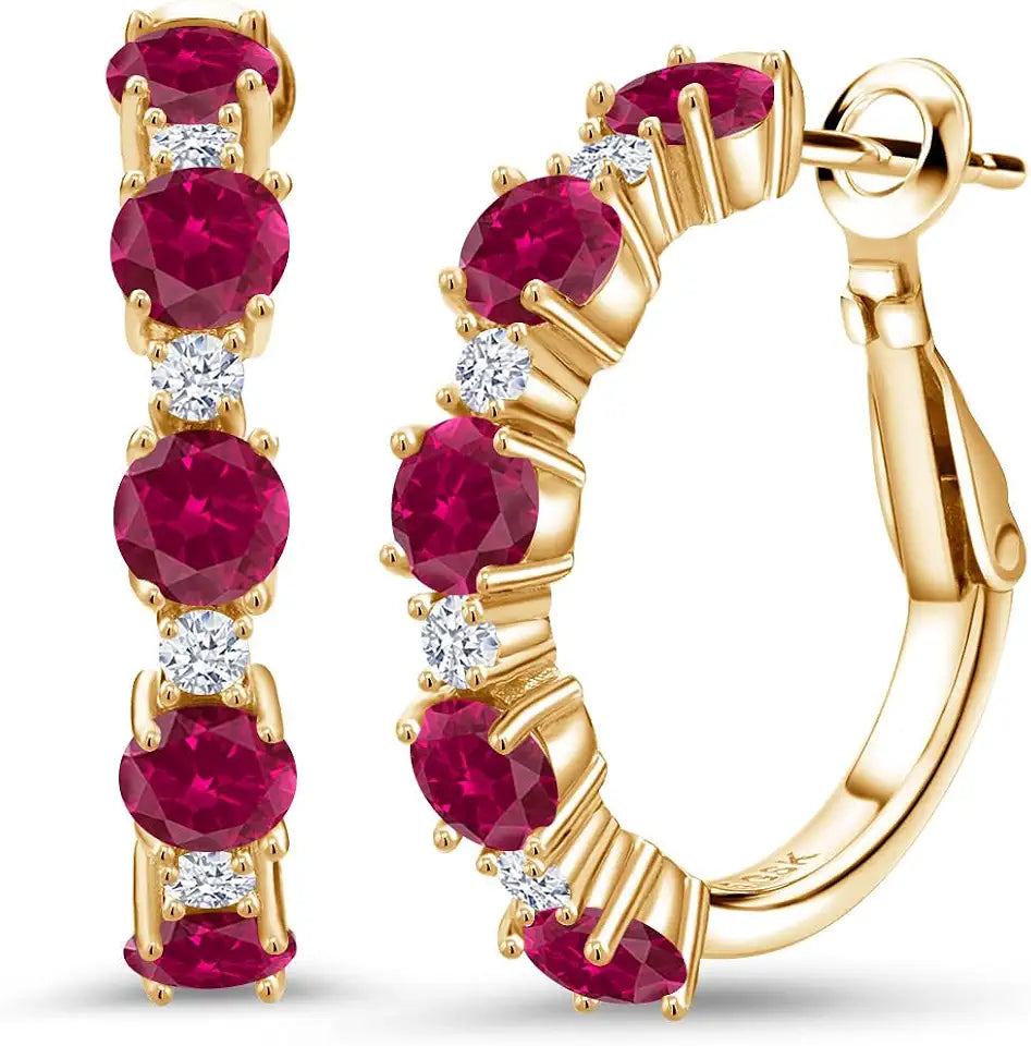 18K Yellow Gold-Plated Round Birthstone Hoop Earrings