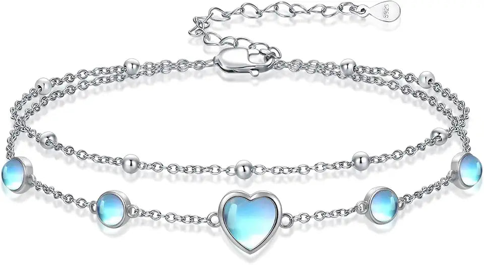Sterling Silver Moonstone Layered Anklet