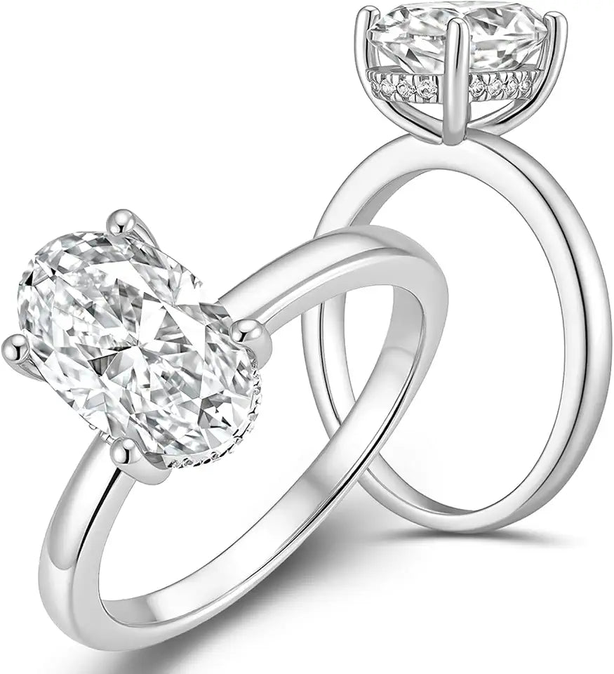 14K Gold-Plated Sterling Silver Oval Moissanite Halo Engagement Ring