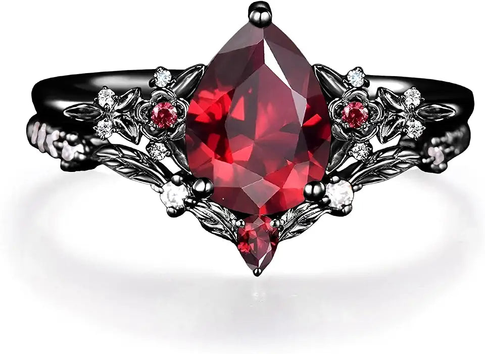 Gold-Tone Sterling Silver Created Ruby Wedding Band Jewelry Set