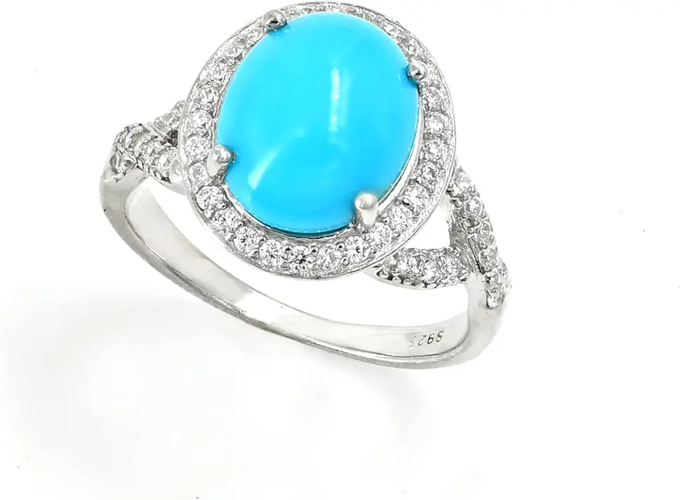 Sterling Silver Oval Turquoise Ring with Birthstone
