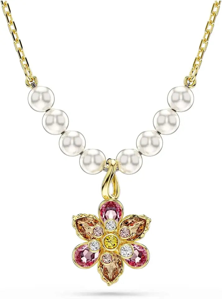 Gold-Tone Crystal Floral Pendant