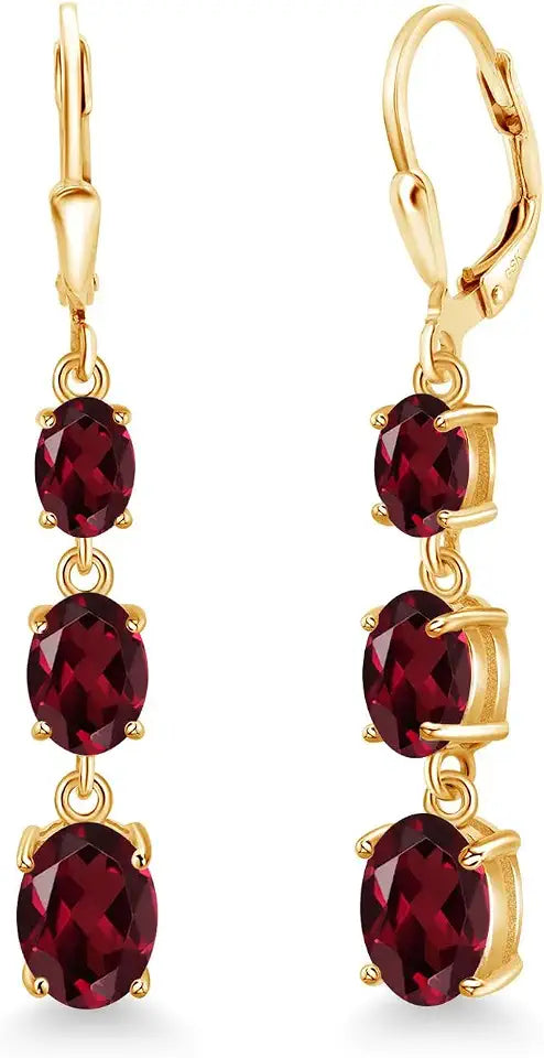18K Yellow Gold-Plated Oval Birthstone Drop Earrings