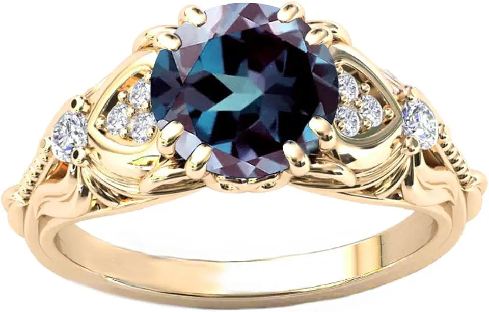 Gold-Tone Round Moissanite Ring