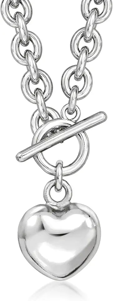 Rhodium-Plated Heart Necklace