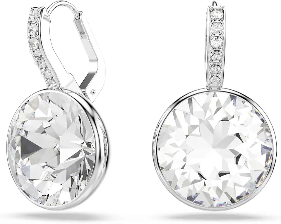 Rhodium-Plated Round Drop Earrings