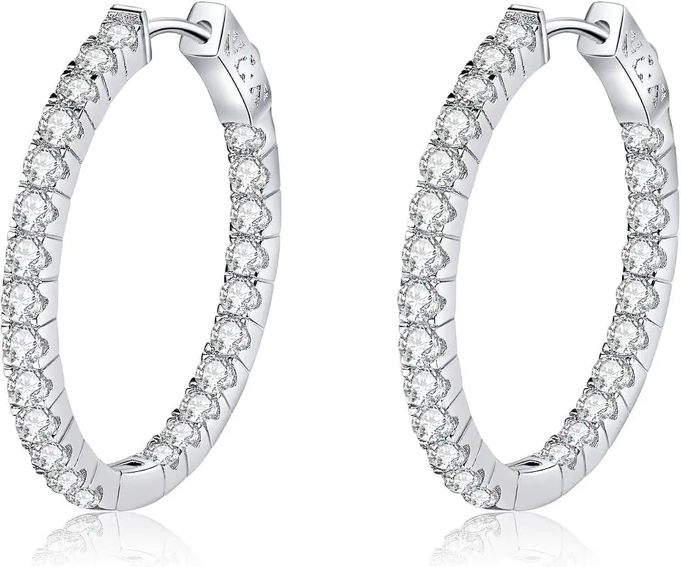 Sterling Silver Round Moissanite Hoop Huggie Earrings