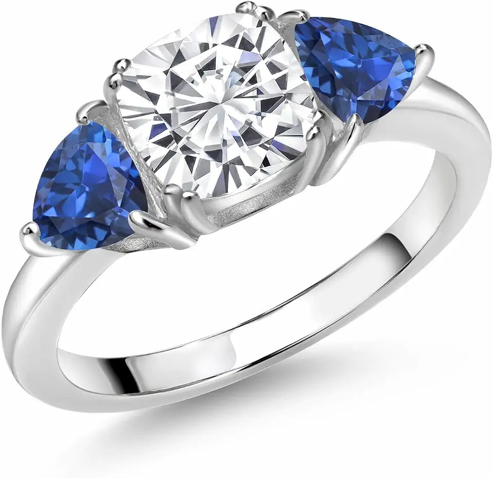 Sterling Silver Moissanite Engagement Ring with Birthstone