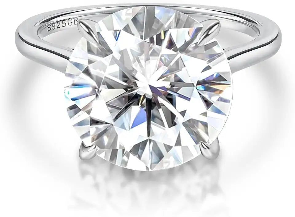 18K Gold-Plated Sterling Silver Round Moissanite Engagement Ring
