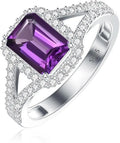 Sterling Silver Emerald-Cut Amethyst Engagement Ring