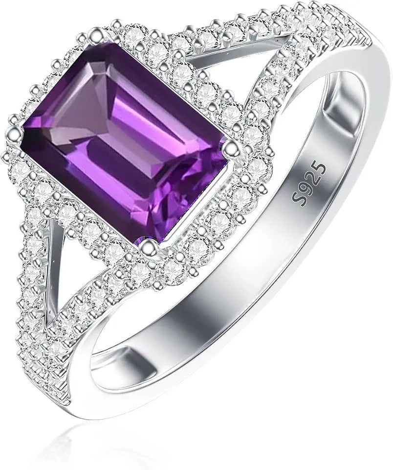 Sterling Silver Emerald-Cut Amethyst Engagement Ring