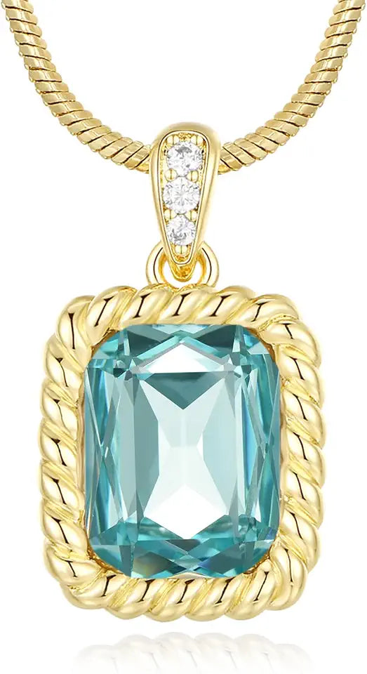 Gold-Tone Square Crystal Necklace with Birthstone