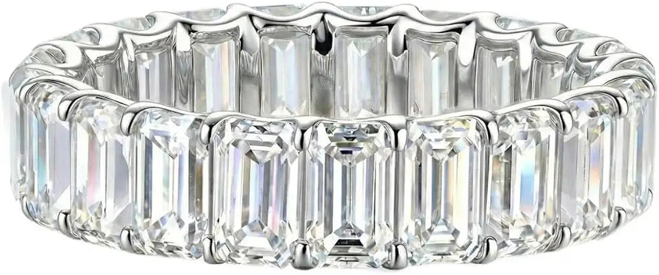 Sterling Silver Emerald-Cut Moissanite Ring