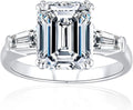 18K White Gold-Plated Sterling Silver Emerald-Cut Moissanite Engagement Ring