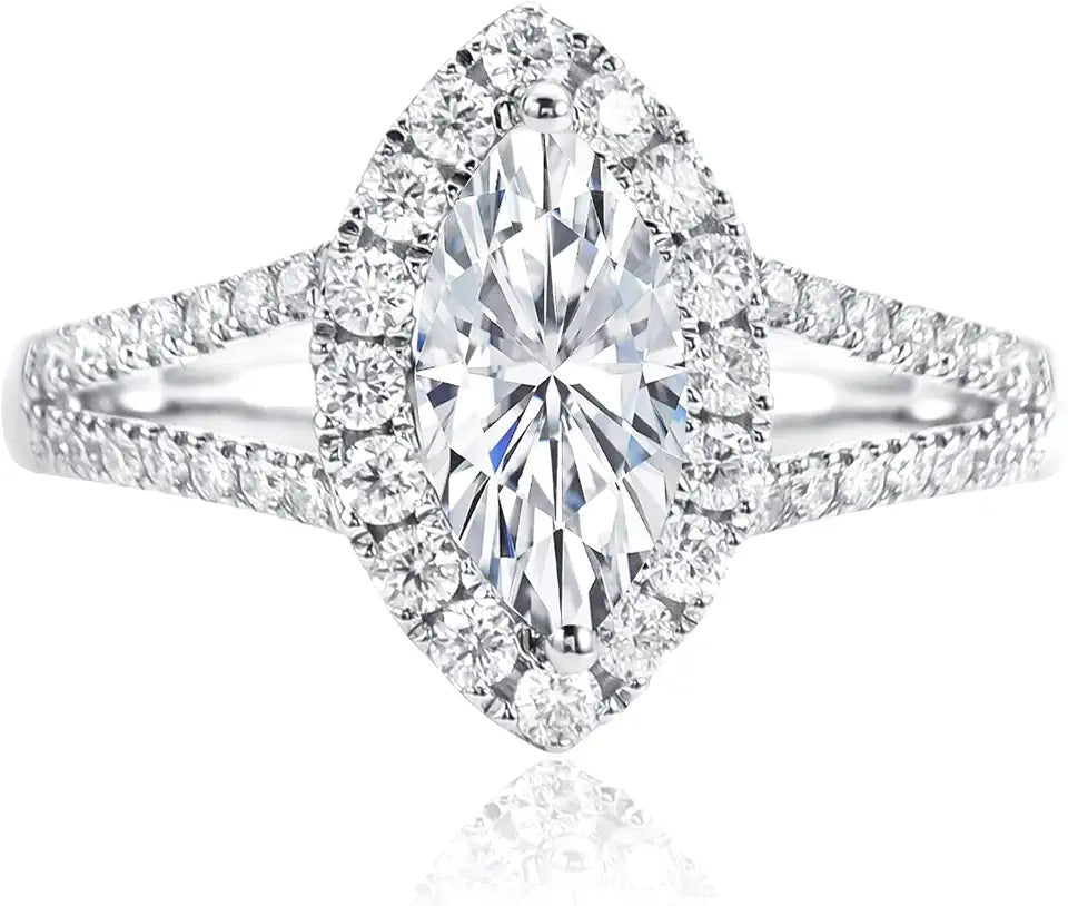 18K White Gold-Plated Sterling Silver Moissanite Engagement Ring