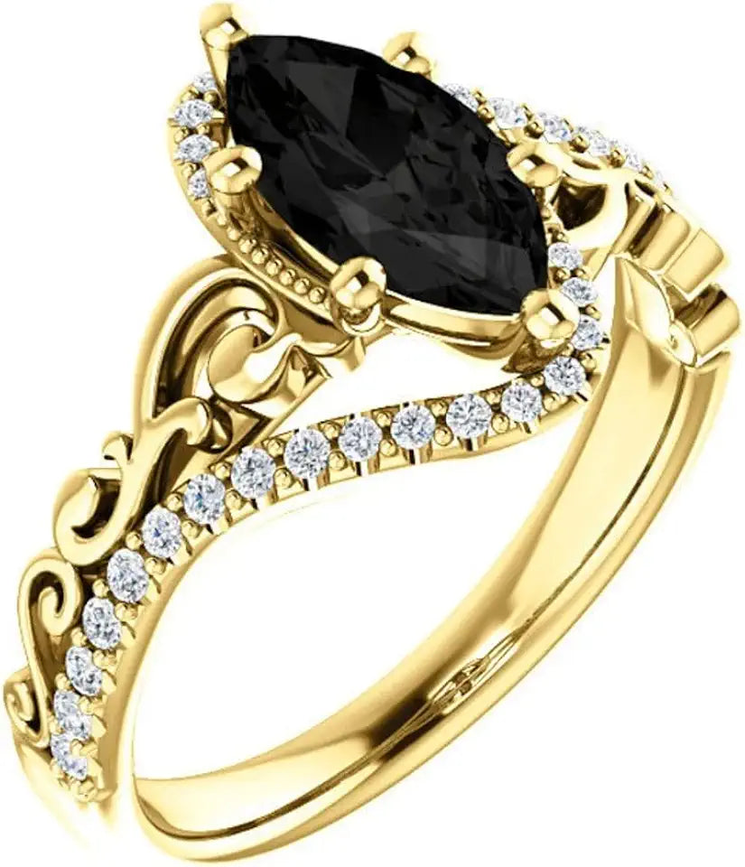 Gold-Tone Onyx Solitaire Engagement Ring