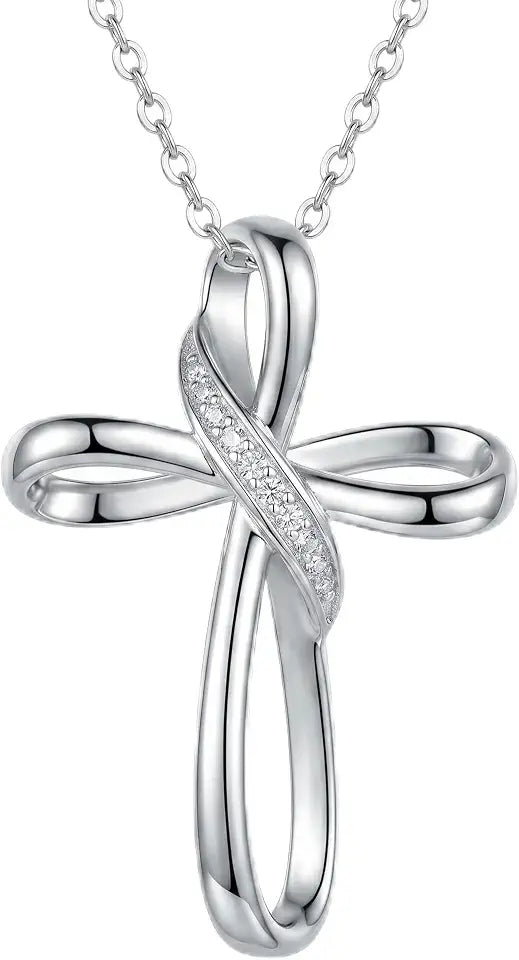 Sterling Silver Lab-Grown Diamond Cross Necklace