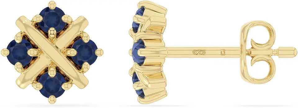 Gold-Tone Sterling Silver Birthstone Stud Floral Earrings