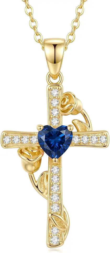 Gold-Tone Birthstone Cross Necklace
