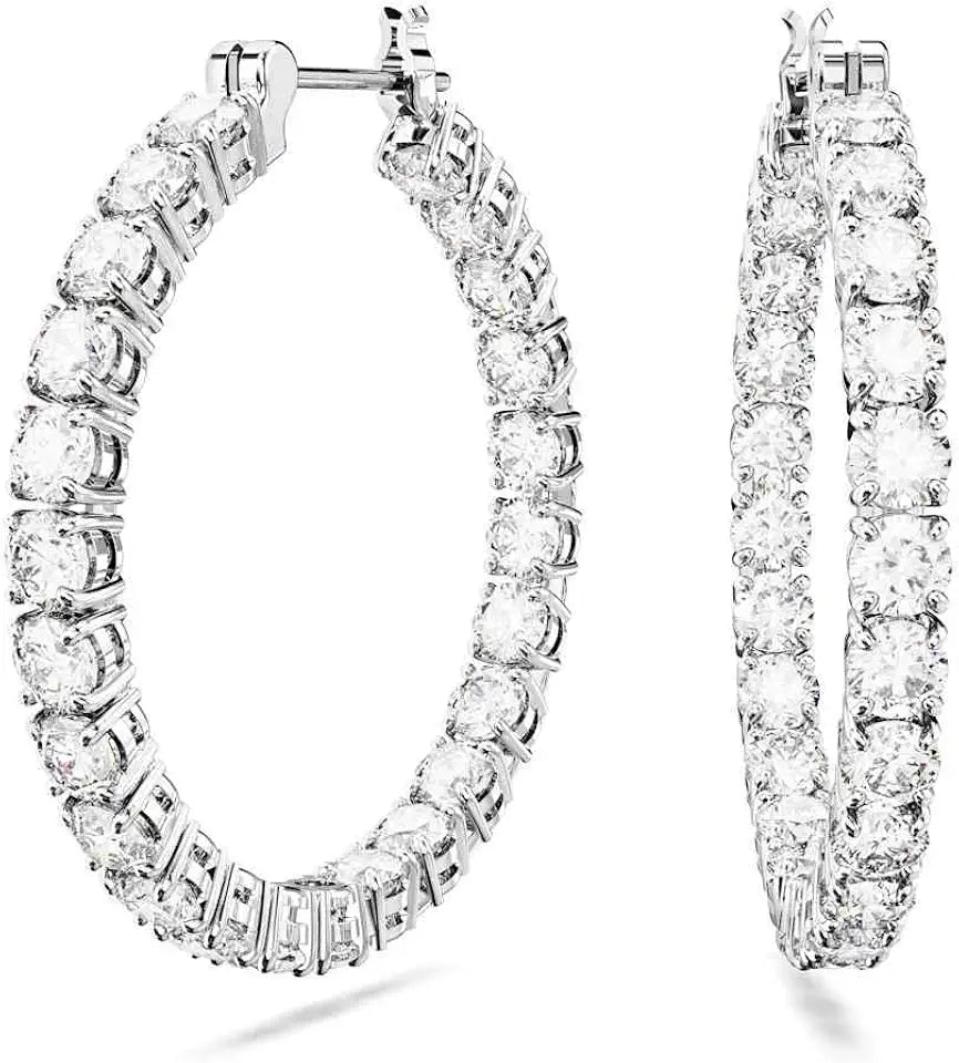 Rhodium-Plated Crystal Hoop Earrings