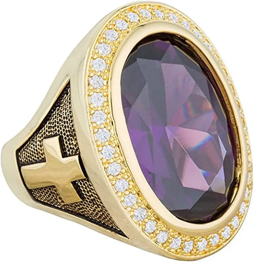 14K Gold-Plated Cubic Zirconia Cross Ring
