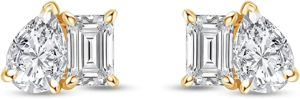 Gold-Tone Pear-Cut Moissanite Stud Earrings