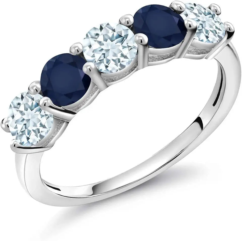 Sterling Silver Round Aquamarine Wedding Band with Birthstone
