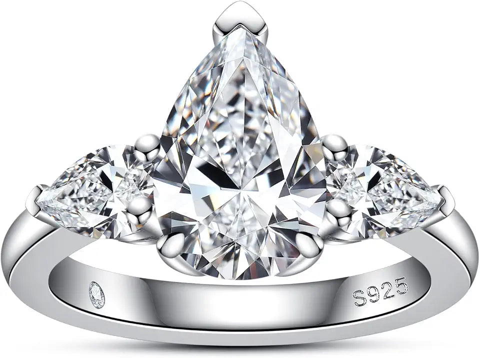 Sterling Silver Pear-Cut Moissanite Engagement Ring