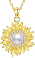 18K Gold-Plated Sterling Silver Freshwater Pearl Sunflower Necklace