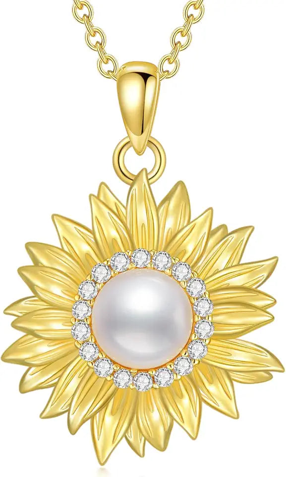 18K Gold-Plated Sterling Silver Freshwater Pearl Sunflower Necklace