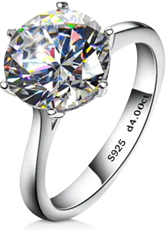 Sterling Silver Round Moissanite Solitaire Wedding Band