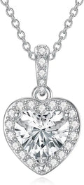 18K White Gold-Plated Moissanite Heart Halo Necklace
