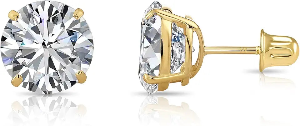 Gold-Tone Round Cubic Zirconia Stud Solitaire Earrings
