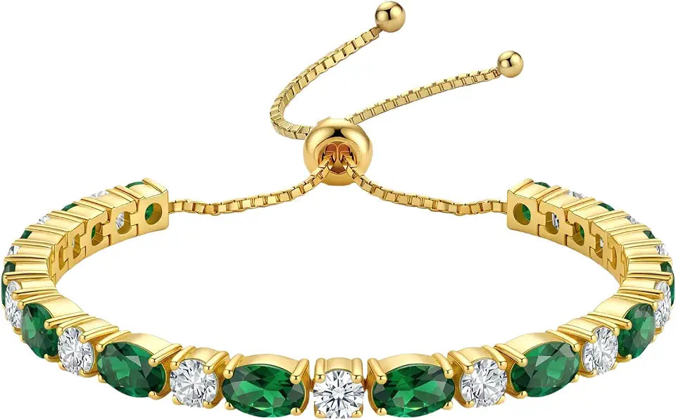 Gold-Tone Oval Birthstone Tennis Bracelet