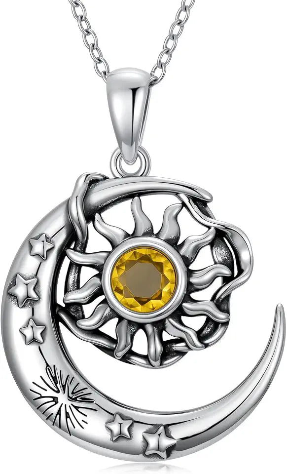 Sterling Silver Moonstone Star Moon Necklace