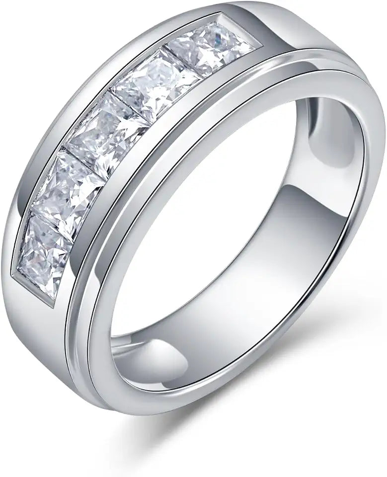 18K White Gold-Plated Sterling Silver Moissanite Wedding Band