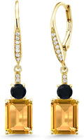 18K Yellow Gold-Plated Emerald-Cut Onyx Drop Earrings with Birthstone