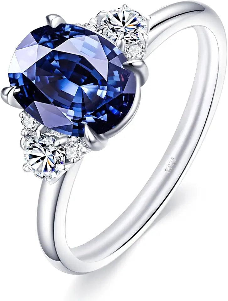 18K White Gold-Plated Sterling Silver Oval Moissanite Engagement Ring