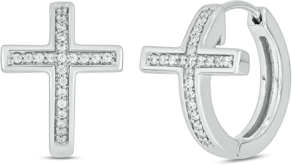 Sterling Silver Huggie Cross Earrings